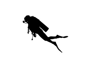 Silhouette of the Diving, Flat style, can use for Logo Gram, Sticker, Pictogram, Website, Apps, Diving Illustration or Graphic Design Element. Vector Illustration 