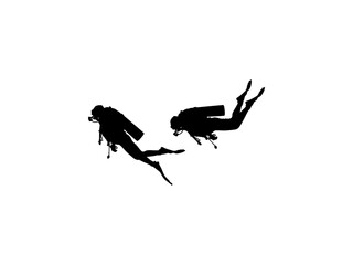 Silhouette of the Diving, Flat style, can use for Logo Gram, Sticker, Pictogram, Website, Apps, Diving Illustration or Graphic Design Element. Vector Illustration 