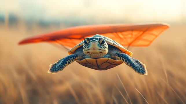 Funny turtle flying on hangglider : Generative AI