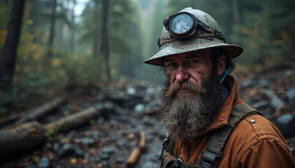 Obraz premium old miner man in the forest