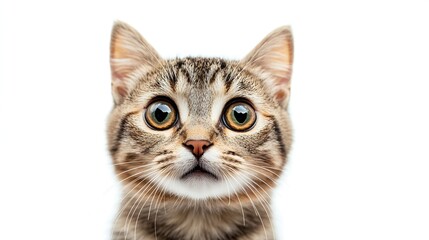 Obraz premium Portrait of a surprised cat Scottish Straight closeup isolated on white background : Generative AI