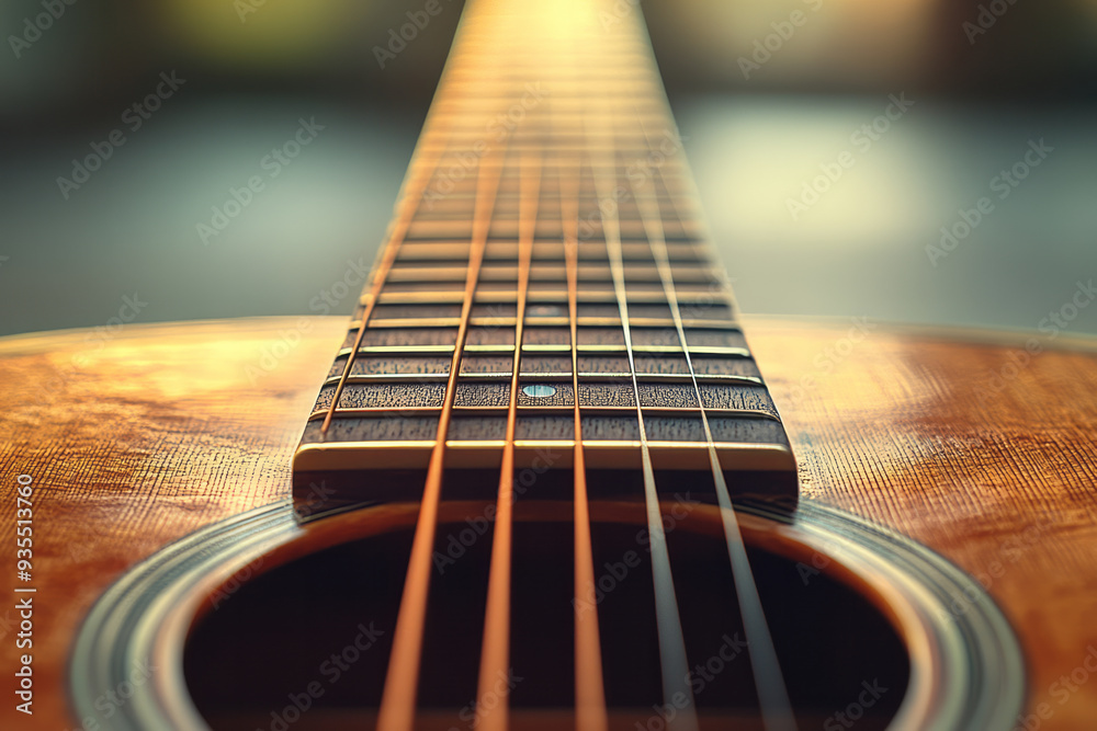 Poster A set of guitar strings, isolated on a pastel cream background, representing the foundation of sound in string instruments,