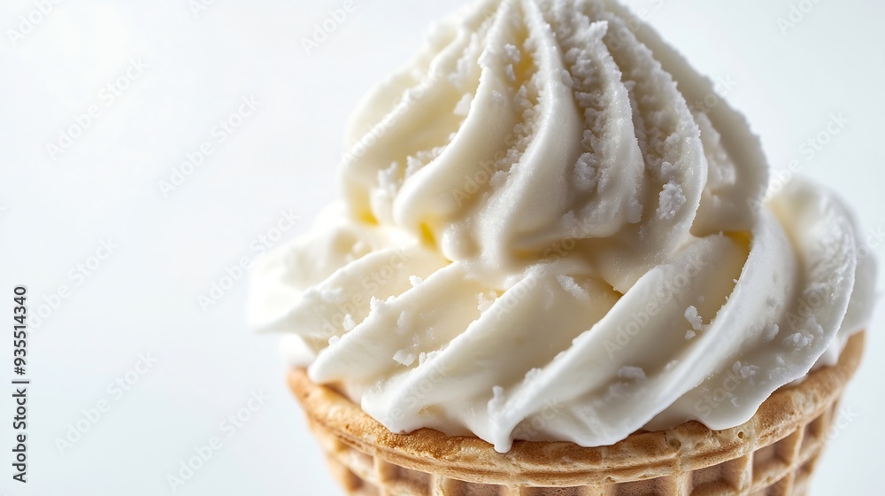 Poster Vanilla soft ice cream in waffle cone isolated on white background with clipping path : Generative AI