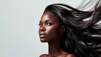 Fototapeta premium Flowing Silky Dark Hair in Elegant Movement Studio Portrait