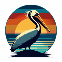 Fototapeta premium Silhouette of stork perching on rock against sky during sunset.