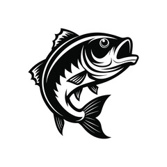  big bass fish vector, silhouette, logo, illustration design black and white 