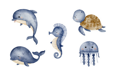 Watercolor Cute Under Sea Animal