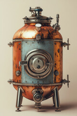 Fototapeta premium A beer fermenter with an airlock, isolated on a pastel beige background, symbolizing the controlled fermentation environment,