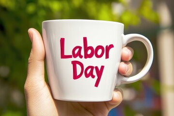 A worker enjoying a well-deserved coffee break in an industrial setting, celebrating Labor Day in the warm glow of soft light while surrounded by machinery and tools