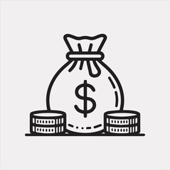 money bag one line Vector silhouette illustration icon on a white background