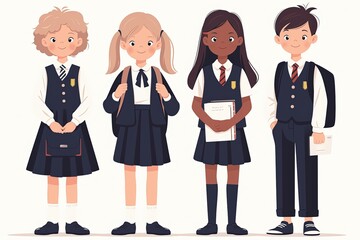 BacktoSchool Season, children with school uniforms, flat design illustration
