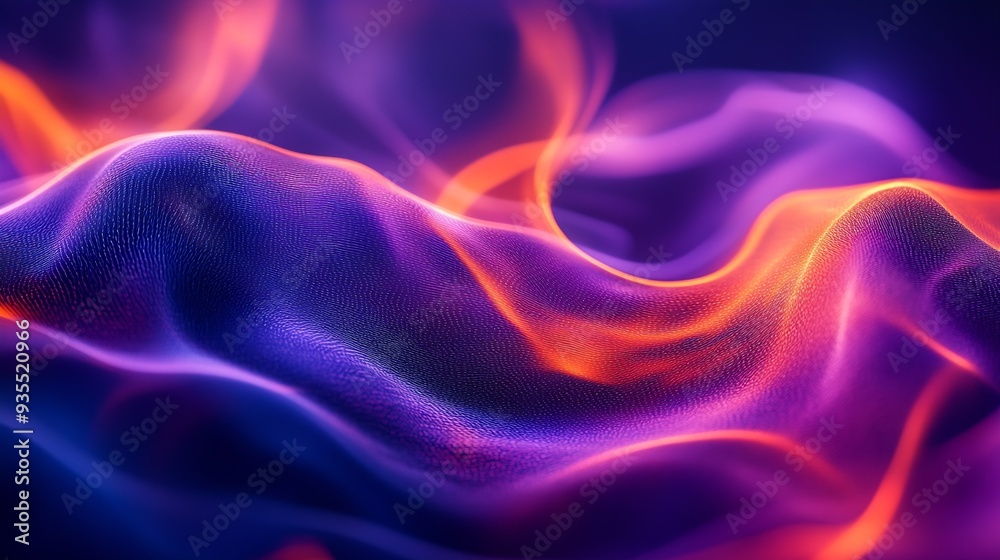 Poster a mesmerizing interplay of vivid purple and deep blue hues intertwined with ethereal fiery orange st