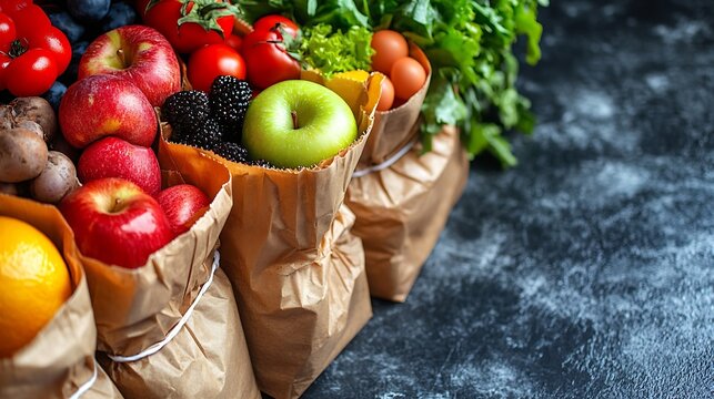 Banner for National Nutrition Month with fresh products in shopping bags : Generative AI - Powered by Adobe