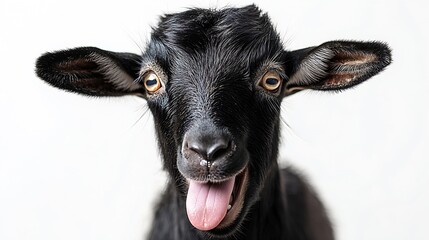 Portrait of a goat showing tongue closeup isolated on white background : Generative AI