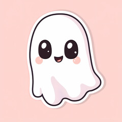 Fototapeta premium Cute Kawaii Ghost Character with Big Eyes and a Friendly Smile, Minimalist Design with Soft Pastel Colors, Cartoon Illustration for Fun and Lighthearted Themes