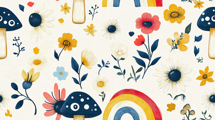 Naklejka premium A seamless pattern with vintage autumn illustrations - playful fall design. 