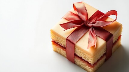 Obraz premium Box with tasty bento cake and ribbon isolated on white background Valentines Day celebration : Generative AI