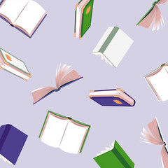 Closed and open books flying in the air