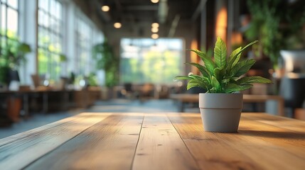 Blurred Modern industrial office interior space background Blur interior of modern open workplace with big windows full furniture and decoration plants inside with wooden floor : Generative AI