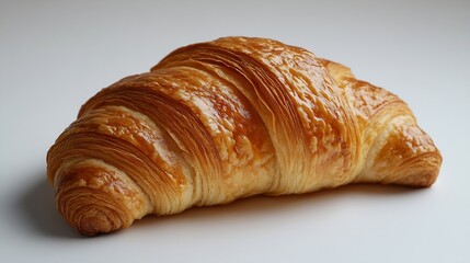 Single plain croissant on white background Fresh baked pastry closeup Croissant isolated : Generative AI
