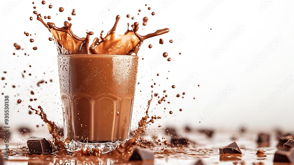 Aufkleber glass of chocolate drinks with splash isolated on white background : generative ai