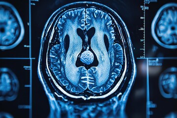 Detailed view of an MRI scan showing a brain tumor, highlighting advanced diagnostic technology, tumor diagnosis, medical imaging