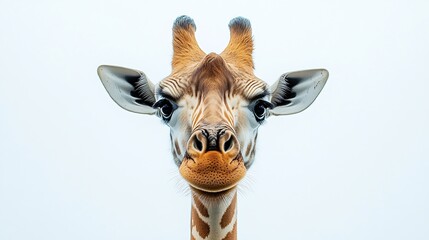 Giraffe with long head look upside down on white : Generative AI