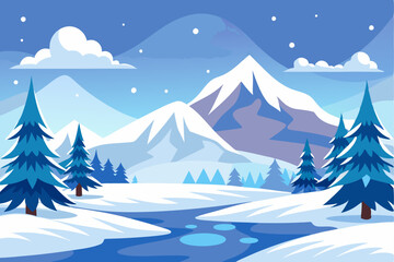 A Snowy Mountain Landscape With a Winding River