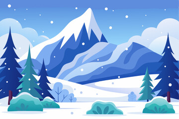 Fototapeta premium Snowy Mountain Landscape with Pine Trees and Snowfall