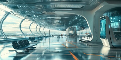 Obraz premium Futuristic airport terminal with empty seats.