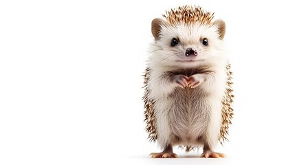 Fototapeta premium Funny hedgehog standing on hind legs isolated on white background : Generative AI