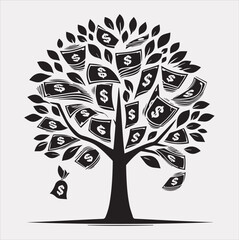 Money Tree vector silhouette on a white background