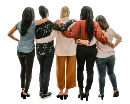 Png group of happy women, rear view, isolated collage element, transparent background