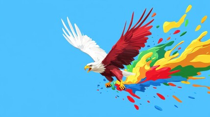 A striking eagle in flight, vibrant colors embodying power and liberty, showcased with a modern artistic touch.