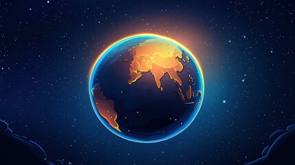 Obraz premium Discover a stunning cartooninspired view of nightlit North America, full of vibrant colors and intricate textures from space.
