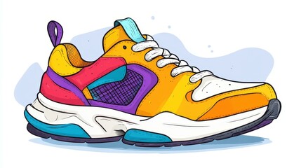 Trendy sport shoes designed for summer, featuring vibrant textures and a modern flat illustration for a stylish look.
