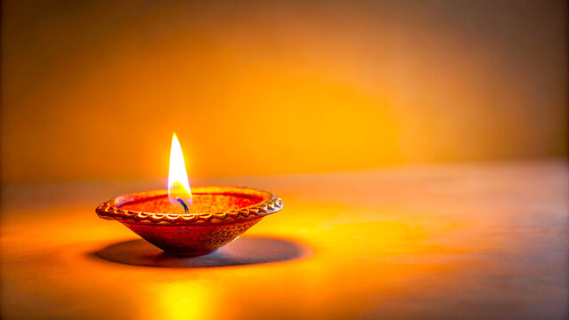Diwali celebration background with ample space, featuring a minimalist flame, perfect for banners, greetings, and festive designs. Burning candle on a vibrant background.