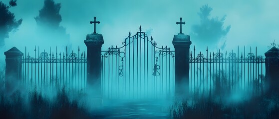 Obraz premium Mysterious Gate in Foggy Forest