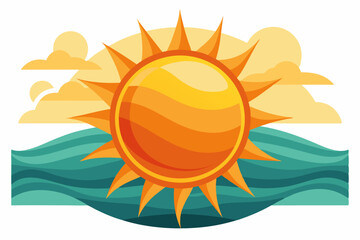Stylized Sun Rising Over Wavy Water