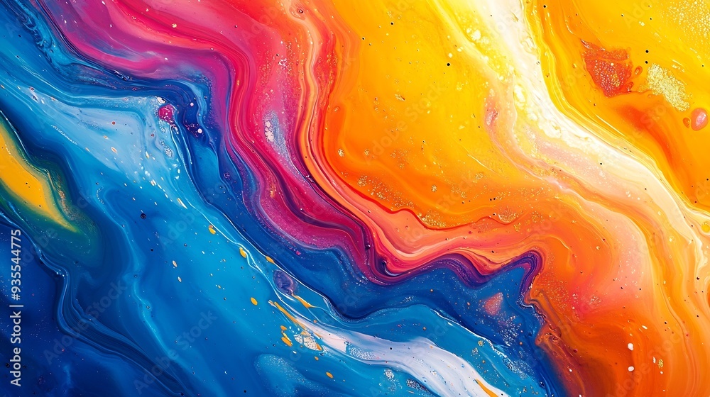 Poster abstract colorful artwork painting with spatula closeup view : generative ai
