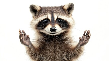 Obraz premium Portrait of a funny raccoon showing a rock gesture isolated on white background : Generative AI