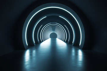 Obraz premium sleek futuristic tunnel features glowing arches creating a visually immersive pathway in a dark and modern environment