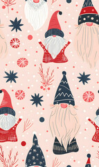 New Year's and Christmas festival seamless pattern in a 2D doodle illustrator style on pastel color backgrounds for graphic advertising.