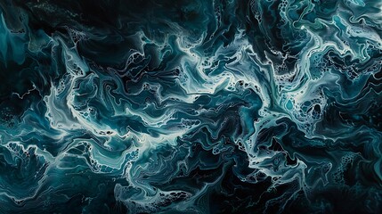 Obraz premium Abstract background of ocean waves with interweaving of various turquoise shades with dark aqua green color, aerial view, abstract landscape