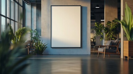 corporate branding identity logo display white blank frame mockup with modern business offices reception background as banner with copy space area mock up : Generative AI