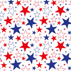 Stars Seamless Pattern. Vector seamless pattern of blue and red stars on a white background. USA Stars