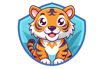 Cartoon Tiger with Big Eyes Inside a Shield