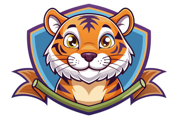 Cartoon Tiger Head with Green Bamboo Shoots