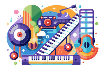 Abstract Colorful Composition with Musical Instruments