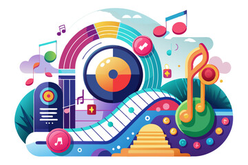 Obraz premium Abstract Colorful Illustration of Music with a Record Player